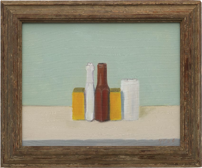 Gavin Turk, Vita Chrysanthemum Tea Drink, Cif Lemon Cream Cleaner, Sharwood’s Sweet Chili Sauce, Vita Chrysanthemum Tea Drink, M&S Table Salt, 2024. Oil on canvas, 13-3/4 × 17-3/4 × 3/4 inches